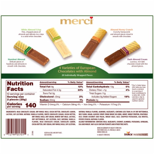 Merci Finest Assorted Almond Chocolate Candy Gift Box Perspective: left