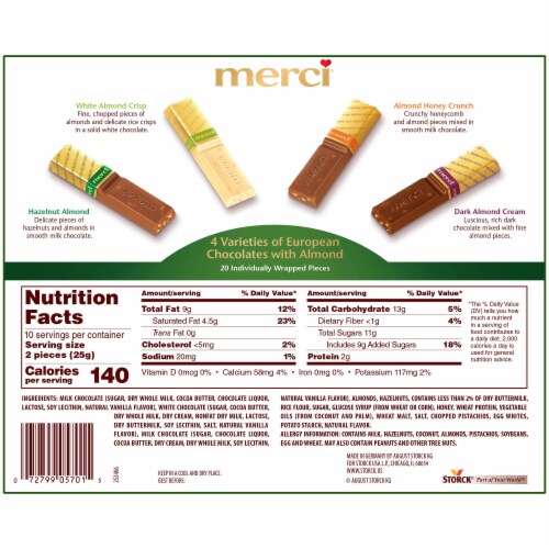 Merci Finest Assorted Almond Chocolate Candy Gift Box Perspective: left