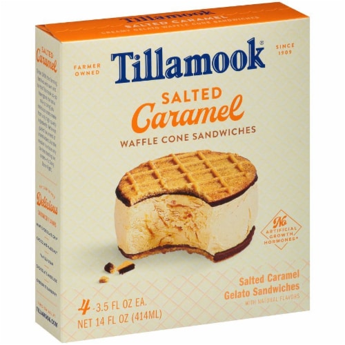 Tillamook Salted Caramel Waffle Cone Gelato Sandwiches Perspective: left