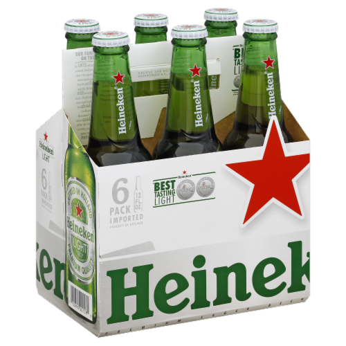 Heineken Light Lager Beer, 6 Pack, 12 fl oz Bottles Perspective: left