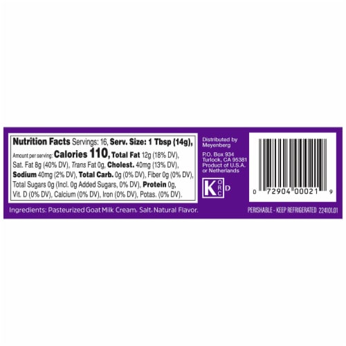 Meyenberg Goat Butter, 8oz, European- Style, Kosher, Gluten Free Perspective: left