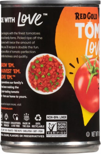 Red Gold Tomato® Love Original Diced Tomatoes + 2x More Green Chilies Perspective: left