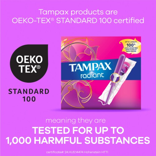 Tampax Radiant Tampons Regular Absorbency Unscented Perspective: left