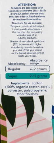 Tampax Pure Organic Unscented Cotton Core Super Absorbency Tampons, 16 ct -  Fry's Food Stores