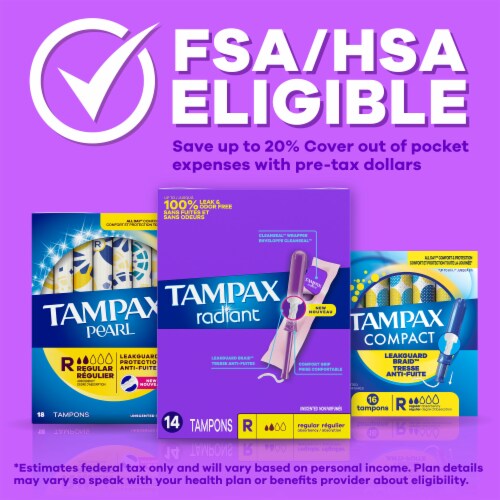 Tampax Radiant LeakGuard Protection Tampons Super Absorbency Unscented Perspective: left