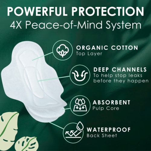 L. Organic Cotton Top Layer Ultra Thin Pads with Wings Regular Absorbency Perspective: left