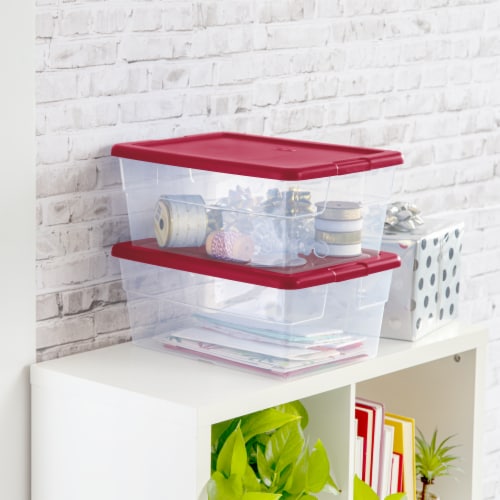 Sterilite 16-Quart Clear Storage Box with Rocket Red Lid