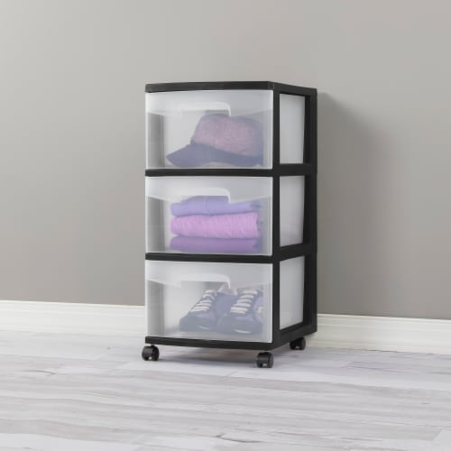 Sterilite Plastic 3-Drawer Cart - Black Perspective: left