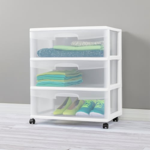Sterilite 3-Drawer Plastic Wide Cart - White Perspective: left