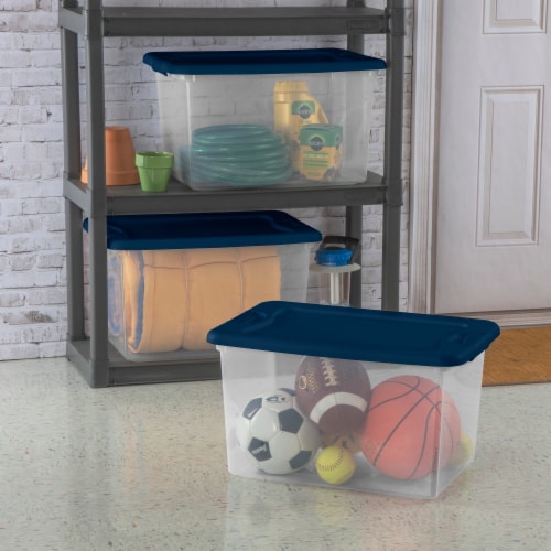 Sterilite Plastic Latching Box - Marine Blue with Clear Base Perspective: left