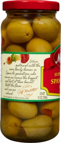 Mezzetta Super Colossal Pimiento Stuffed Spanish Queen Olives Perspective: left