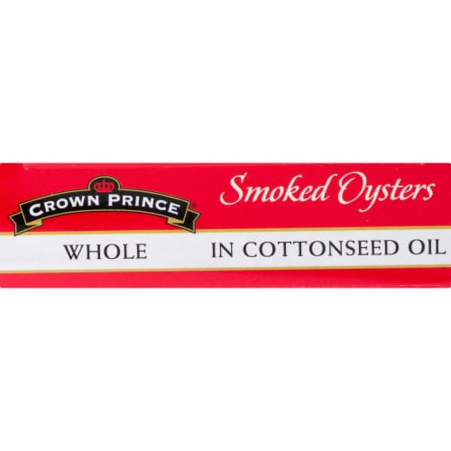 Crown Prince Smoked Oysters in Cottonseed Oil Perspective: left