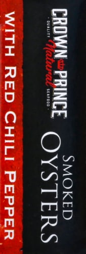 Crown Prince Naturally Smoked Oysters With Red Chili Peppers Perspective: left