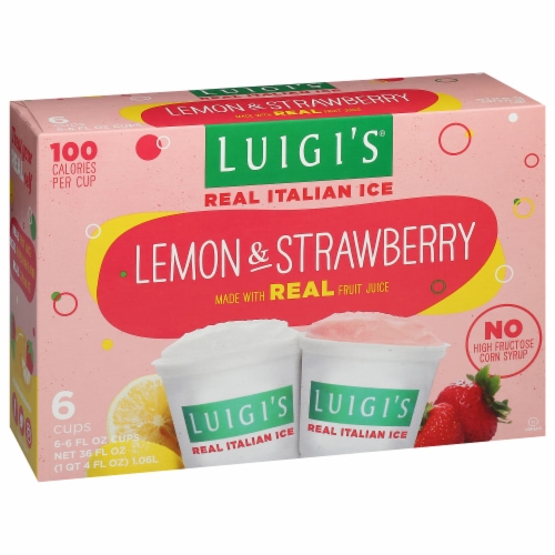 Luigi's Lemon & Strawberry Real Italian Ice 6 - 6 fl oz Cups Perspective: left