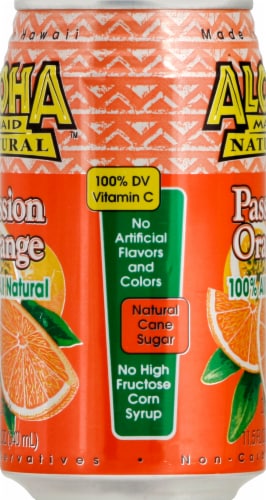 Aloha Maid™ Natural Passion Orange Drink Can Perspective: left