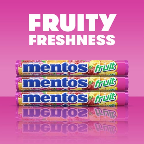 Mentos Fruit Flavored Chewy Mint Candy Roll Perspective: left