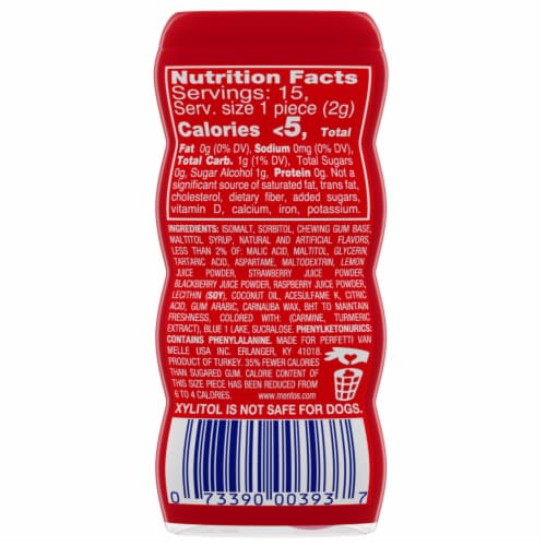 Mentos Sugar Free Red Fruit Lime Flavored Chewing Gum Perspective: left