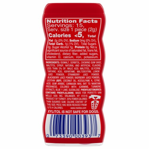 Mentos Sugar Free Red Fruit Lime Flavored Chewing Gum Perspective: left