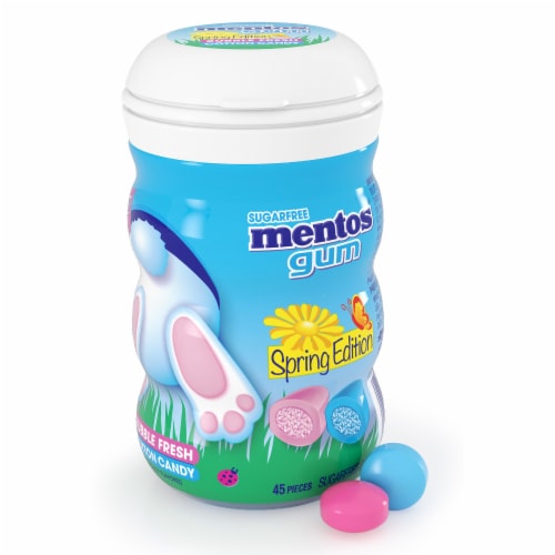 Mentos Spring Edition Bubble Fresh & Cotton Candy Sugar Free Gum Easter Candy Perspective: left