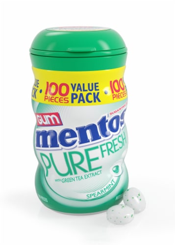 Mentos Pure Fresh Sugar Free Spearmint Flavor Chewing Gum Perspective: left