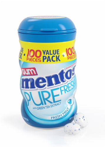 Mentos Pure Fresh Sugar Free Fresh Mint Flavor Chewing Gum Perspective: left