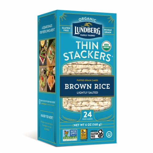 Lundberg Family Farms® Organic Lightly Salted Thin Stackers® Brown Rice Puffed Grain Cakes Perspective: left