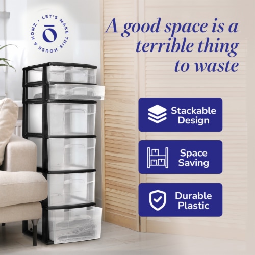 Homz 6-Drawer Plastic Bedroom & Closet Organizer Storage, Clear/Black Frame Perspective: left