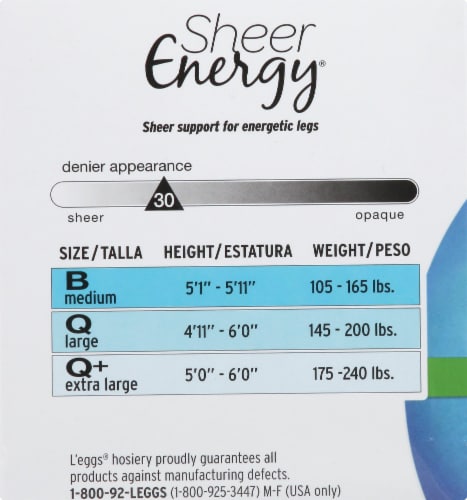 L'eggs Sheer Energy Medium Leg Support Sheer Panty Sheer Toe Tights, 2 Pair