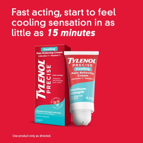 Tylenol Precise Cooling Lidocaine & Menthol Pain Relieving Cream Perspective: left