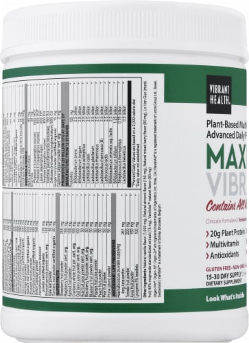 Vibrant Health Maximum Vibrance Vanilla Bean Multi Supplement Powder Perspective: left