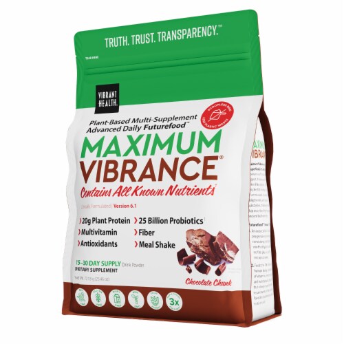 Vibrant Health® Chocolate Chunk Maximum Vibrance Drink Powder Perspective: left