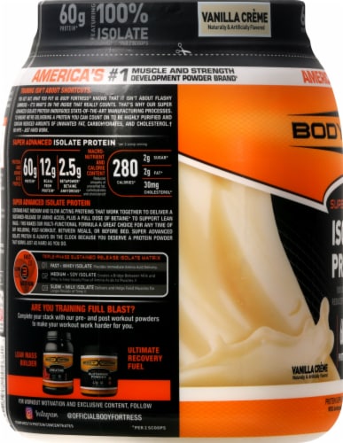 Body Fortress® Super Advanced Vanilla Creme Isolate Protein Powder Perspective: left