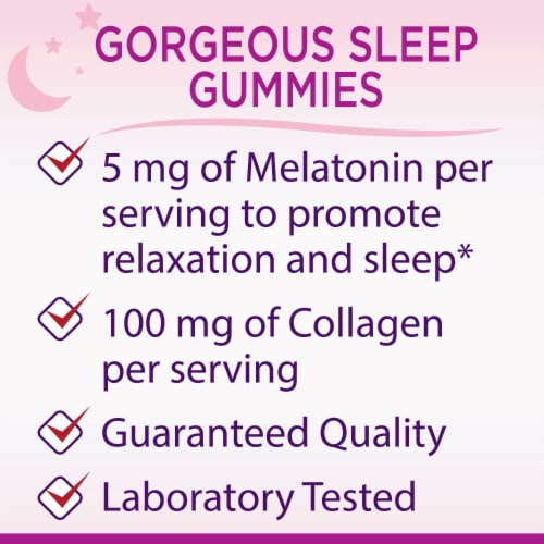 Nature's Bounty Optimal Solutions Gorgeous Sleep Melatonin Gummies Perspective: left