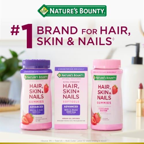 Nature's Bounty® Strawberry Optimal Solutions® Hair Skin & Nails Supplement Gummies Perspective: left