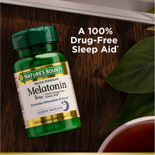 Nature’s Bounty Melatonin 3mg Sleep Support Quick Dissolve Tablets Perspective: left