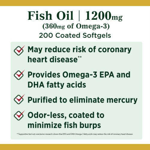 Nature's Bounty Odor-less Fish Oil Softgels with Omega 3 Fatty Acids for Heart Health, 1200 mg Perspective: left