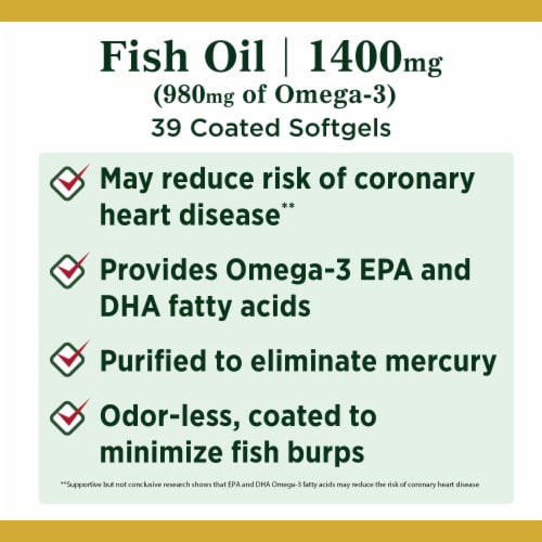 Nature's Bounty Fish Oil with Omega-3 1400mg Heart Health Support Coated Softgels Perspective: left