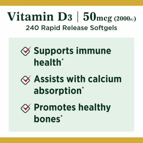 Nature's Bounty Vitamin D3 Softgels 50mcg Perspective: left