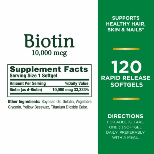 Nature’s Bounty Biotin Supports Health Hair, Skin & Nails Sofgels, 10000 mcg Perspective: left