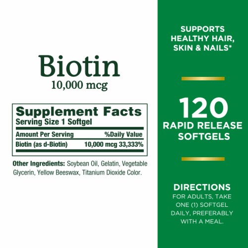 Nature’s Bounty Biotin Supports Health Hair, Skin & Nails Sofgels, 10000 mcg Perspective: left