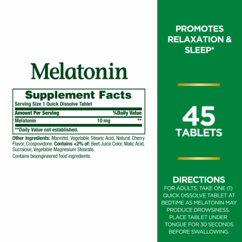 Nature's Bounty Melatonin Drug-Free Sleep Aid Quick Dissolve Tablets, 10 mg Perspective: left