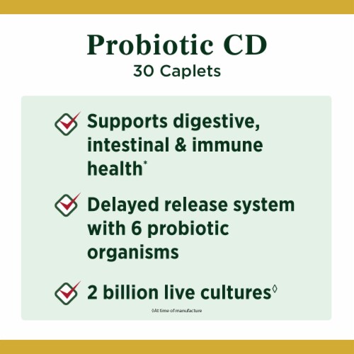 Nature's Bounty Probiotic CD Digestive Health Support Delayed Release Caplets Perspective: left