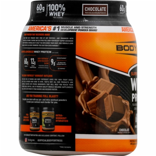 Body Fortress® Chocolate Whey Protein Powder Perspective: left
