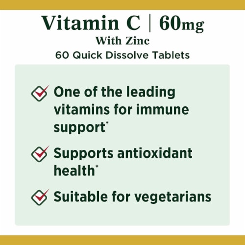 Nature's Bounty Vitamin C Plus Zinc Immune Support Quick Dissolve Tablets Perspective: left