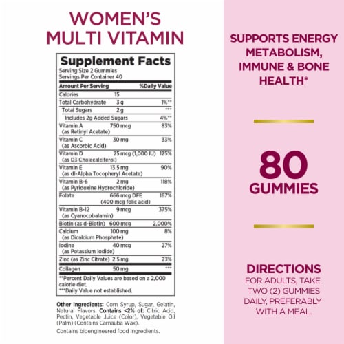 Nature's Bounty Optimal Solutions Women's Raspberry Gummy Multivitamins, 50mg Collagen Perspective: left