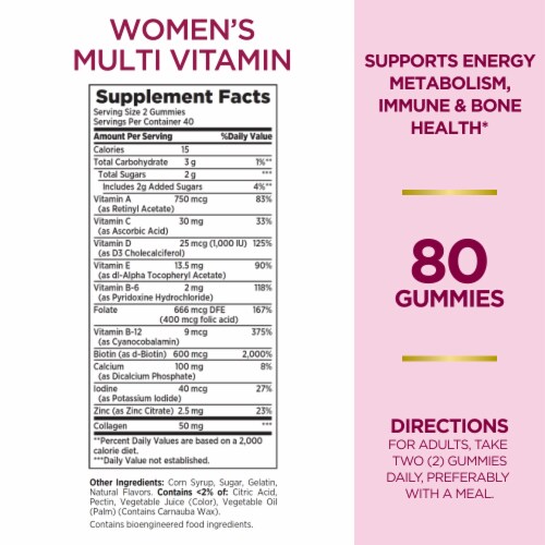 Nature's Bounty Optimal Solutions Women's Raspberry Gummy Multivitamins, 50mg Collagen Perspective: left