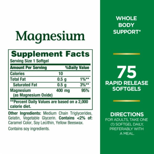 Nature's Bounty Magnesium Bone & Muscle Health Rapid Release Softgels, 400 Mg Perspective: left