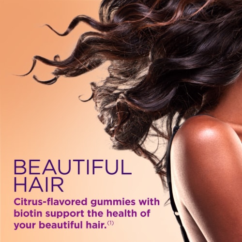 Nature's Bounty Optimal Solutions Hair, Skin & Nail Tropical Citrus Vitamin Gummies Collagen 100mg Perspective: left