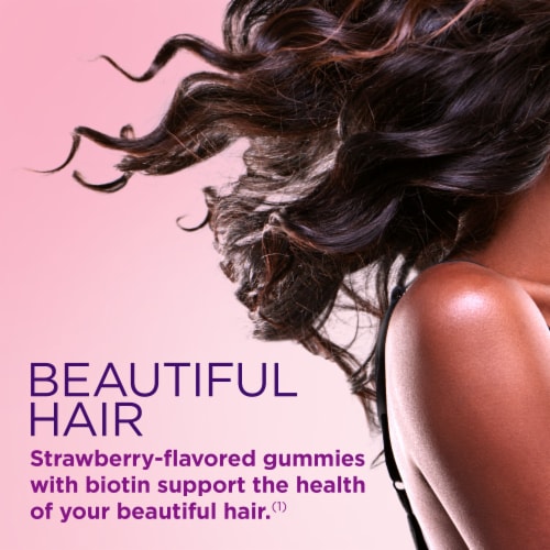 Nature's Bounty Optimal Solutions Hair Skin and Nails Strawberry Gummy Vitamins, Biotin 2500 mcg Perspective: left