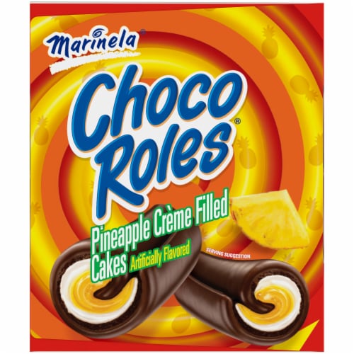 Marinela Choco Roles Pineapple Creme Filled Cakes Perspective: left